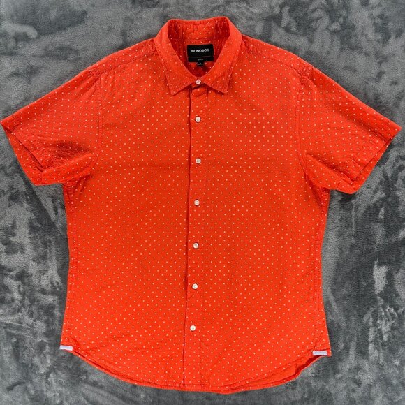 Bonobos Shirt Men XL Slim Fit Orange Polka Dot Button Up Short Sleeve Summer - Picture 8 of 14
